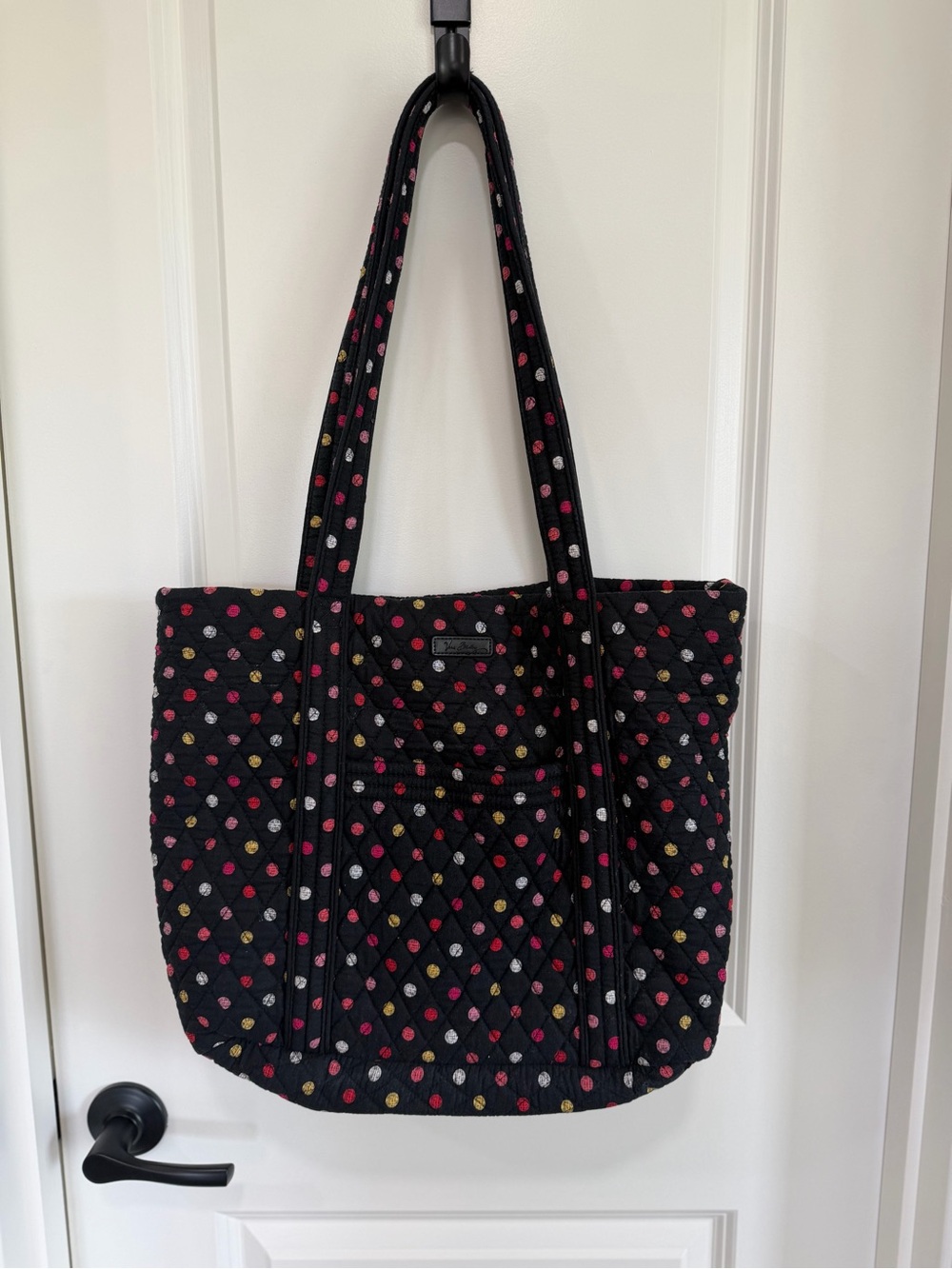 Vera Bradley Black Quilted Tote with Pink, Gold and White Dots